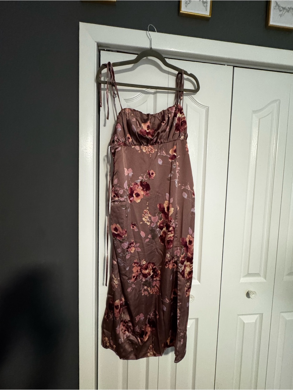 Lulu's Mauve Floral Satin Midi Slip Dress